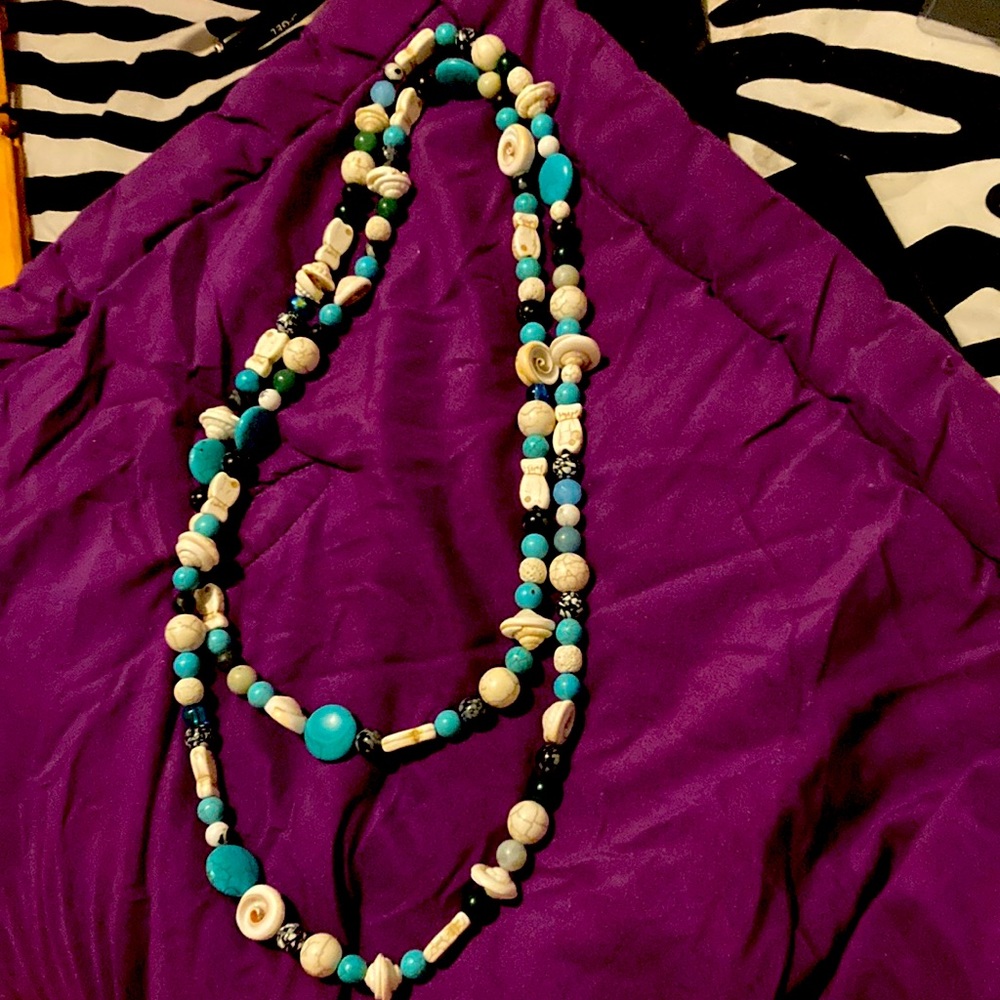 Fish and shell turquoise accented handcrafted necklace
